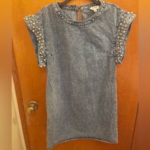 Bibi Denim Dress with Pearl Sleeve Details
